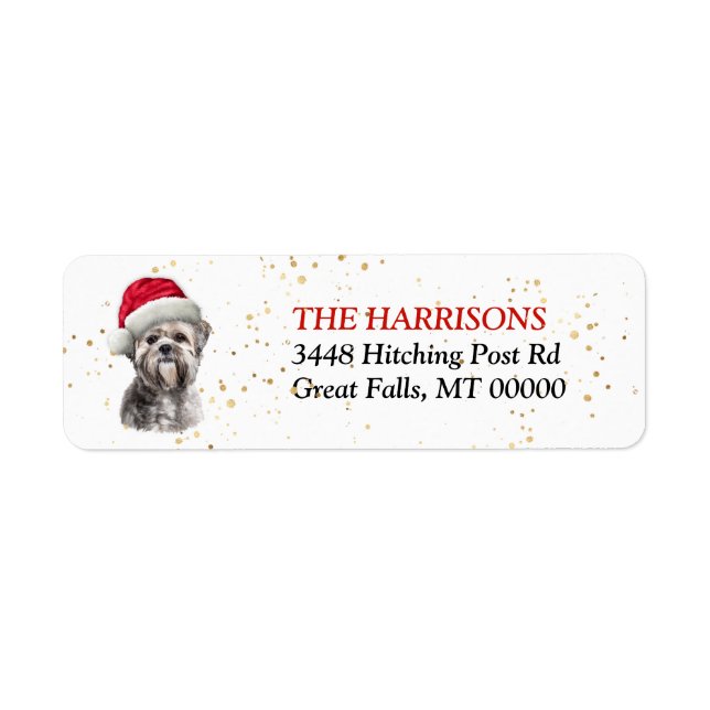 Santa Hat Lhasa Apso Dog Return Address (Front)