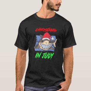 Santa Hat Lights Summer Christmas In July Shark Te T-Shirt