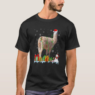 Santa Hat Llama Christmas Lights Animals T-Shirt