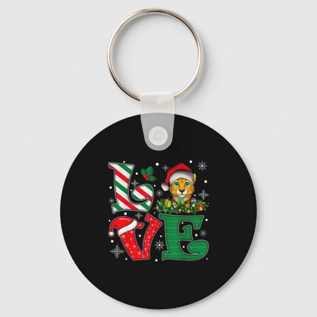 Santa Hat Love Cheetah Animal Xmas Men Women Girls Key Ring (Front)