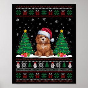 Santa Hat Maltipoo Dog Christmas Tree Lights Ugly Poster