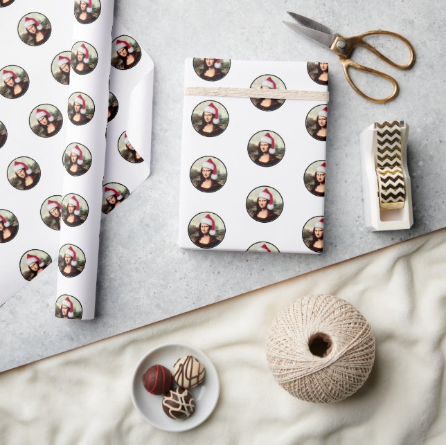 Santa Hat Mona Lisa Christmas Wrapping Paper (Crafts)