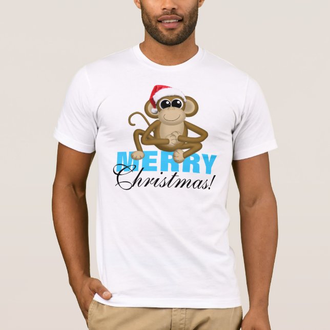Santa Hat Monkey - "Merry Christmas" White Shirt (Front)