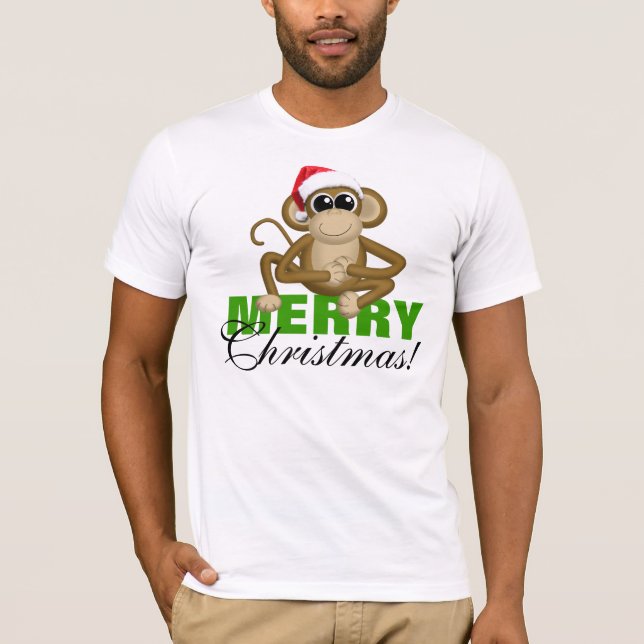 Santa Hat Monkey - "Merry Christmas" White Shirt (Front)