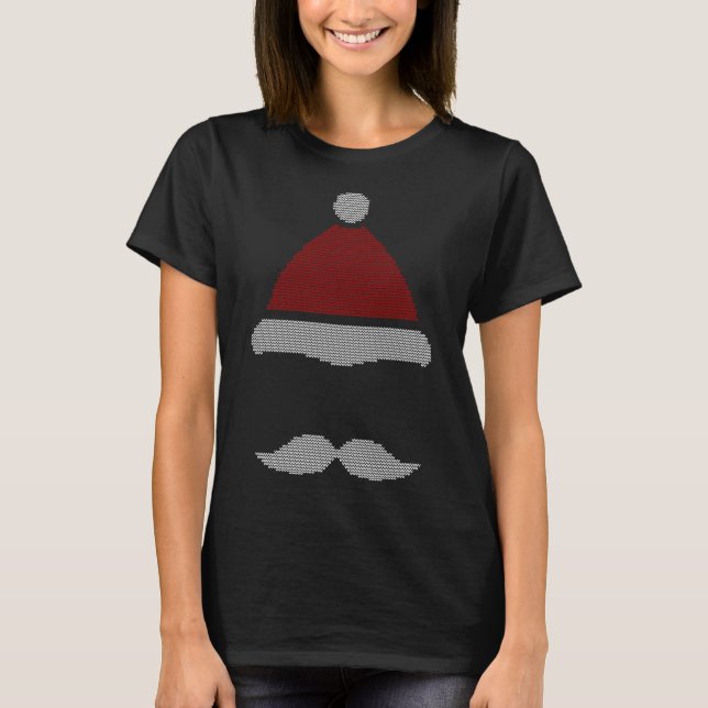 Santa Hat Moustache Ugly Christmas T-Shirt (Front)