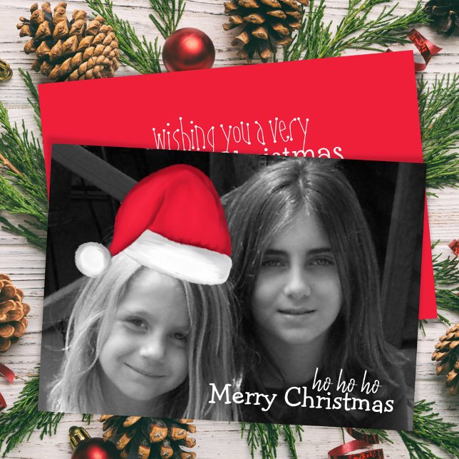 Santa Hat (moveable) Photo Greeting card (Merry Christmas Movable Santa Hat greeting card)