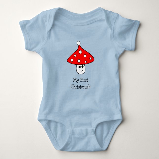 Santa Hat Mushroom Baby Bodysuit (Front)