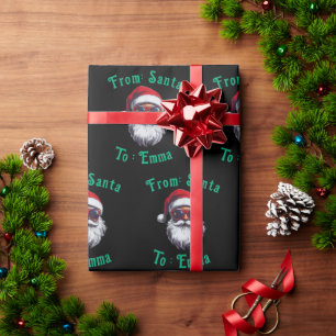 Santa Hat Name Gift Wrap, Custom santa Gift Xmas Wrapping Paper
