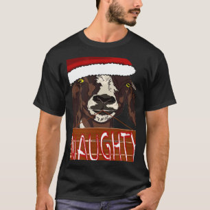 Santa Hat Naughty Sign Christmas Goat T-Shirt