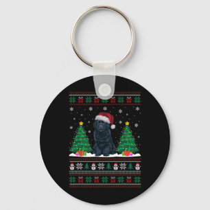 Santa Hat Newfoundland Dog Xmas Tree Lights Ugly S Key Ring