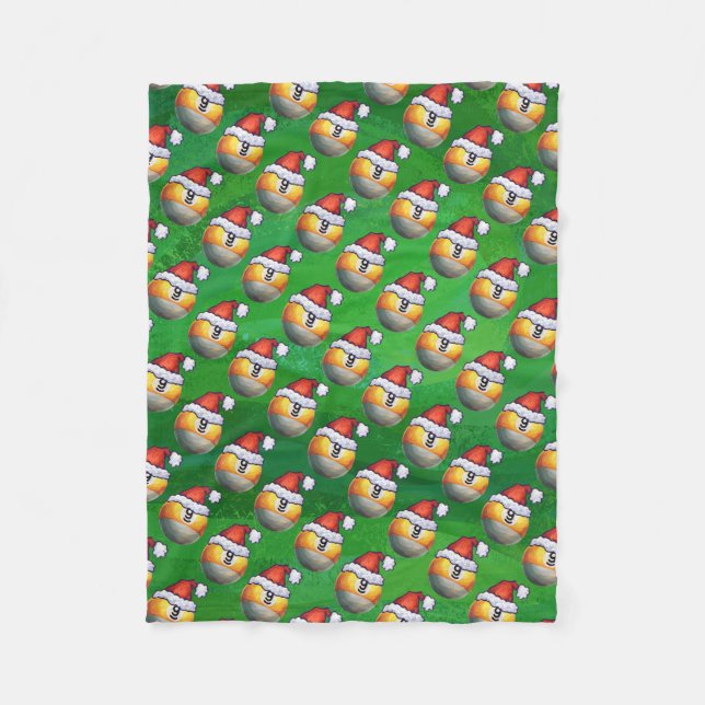 Santa Hat Nine Ball Pattern on Green Fleece Blanket (Front)