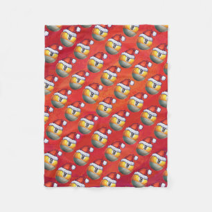 Santa Hat Nine Ball Pattern on Red Fleece Blanket