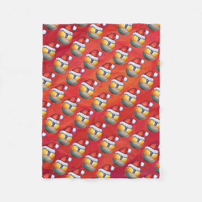Santa Hat Nine Ball Pattern on Red Fleece Blanket (Front)
