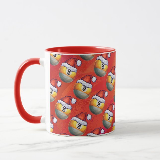 Santa Hat Nine Ball Pattern on Red Mug (Left)