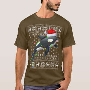 Santa Hat Orca Fish Xmas Lighting Ugly Orca Christ T-Shirt