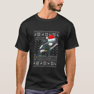 Santa Hat Orca Fish Xmas Lighting Ugly Orca Christ T-Shirt