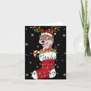 Santa Hat Otter Animal In Socks Xmas Tree Lights T Card