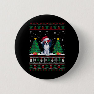 Santa Hat Papillon Dog Christmas Tree Lights Ugly  6 Cm Round Badge