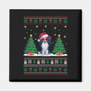 Santa Hat Papillon Dog Christmas Tree Lights Ugly Magnet