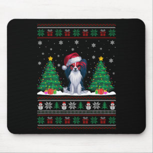 Santa Hat Papillon Dog Christmas Tree Lights Ugly Mouse Pad