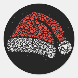 Santa Hat Paw Print Christmas Dog Lover Dogs Mom Classic Round Sticker