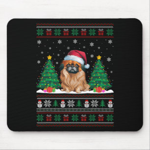 Santa Hat Pekingese Dog Christmas Tree Lights Ugly Mouse Pad