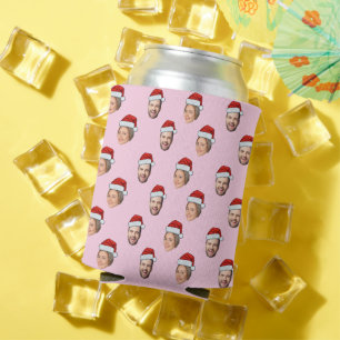 Santa Hat Personalised Face 2 Photo Christmas Gift Can Cooler