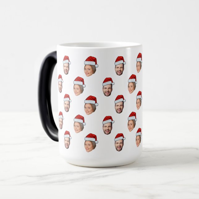 Santa Hat Personalised Face 2 Photo Christmas Gift Magic Mug (Front Left)