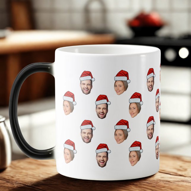 Santa Hat Personalised Face 2 Photo Christmas Gift Magic Mug (Creator Uploaded)