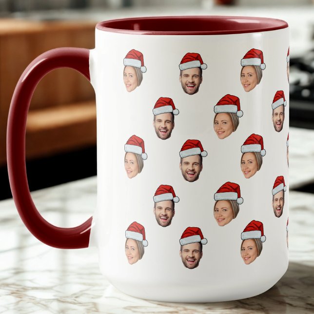 Santa Hat Personalised Face 2 Photo Christmas Gift Mug (Creator Uploaded)