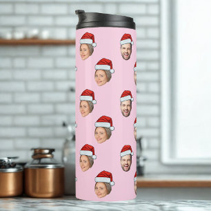 Santa Hat Personalised Face 2 Photo Christmas Gift Thermal Tumbler