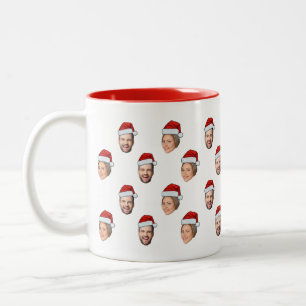 Santa Hat Personalised Face 2 Photo Christmas Gift Two-Tone Coffee Mug