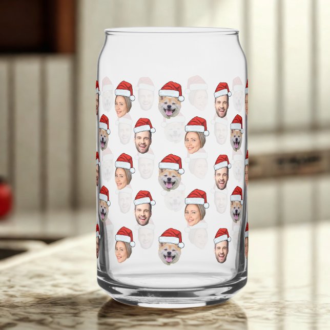 Santa Hat Personalised Face 3 Photo Christmas Gift Can Glass (Creator Uploaded)