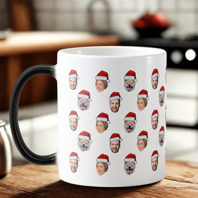 Santa Hat Personalised Face 3 Photo Christmas Gift Magic Mug (Creator Uploaded)