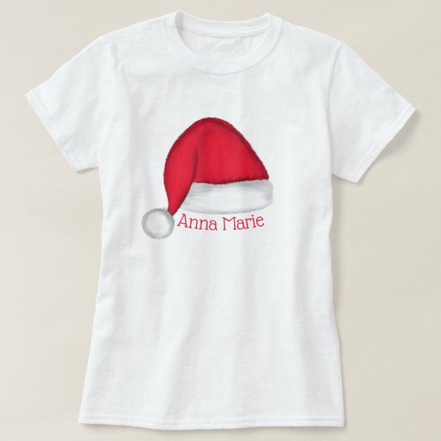 Santa Hat Personalised T Shirt (Design Front)