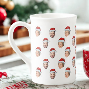 Santa Hat Personalized Face 2 Photo Christmas Gift Bone China Mug
