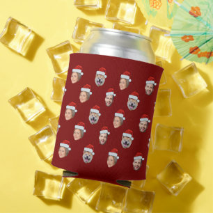 Santa Hat Personalized Face 3 Photo Christmas Gift Can Cooler