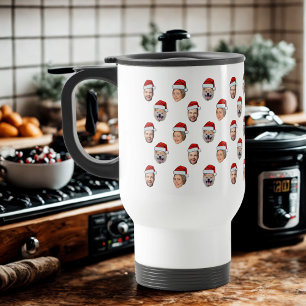 Santa Hat Personalized Face 3 Photo Christmas Gift Travel Mug