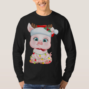 Santa Hat Pig Christmas Pig Lovers Pajama T-Shirt