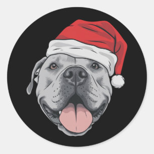 Santa Hat Pitbull Pit Christmas Xmas Pet Dog Lover Classic Round Sticker