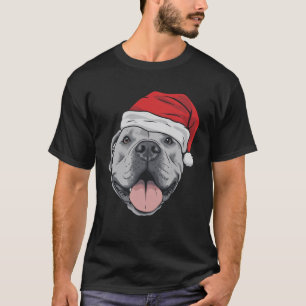Santa Hat Pitbull Pit Christmas Xmas Pet Dog Lover T-Shirt