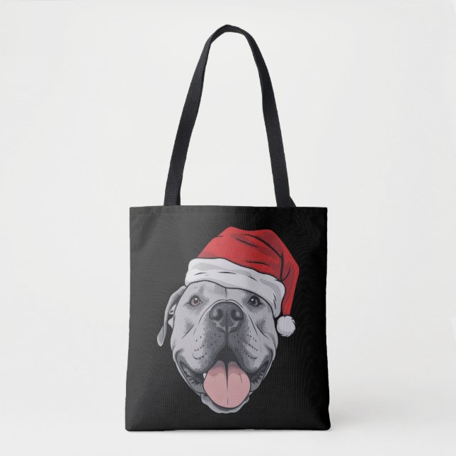 Santa Hat Pitbull Pit Christmas Xmas Pet Dog Lover Tote Bag (Front)