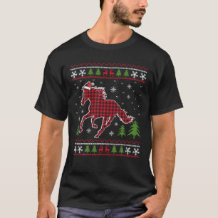 Santa Hat Plaid Horse Funny Ugly Christmas T-Shirt