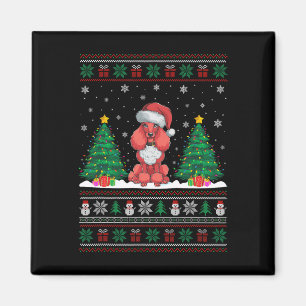 Santa Hat Poodle Dog Christmas Tree Lights Ugly Sw Magnet
