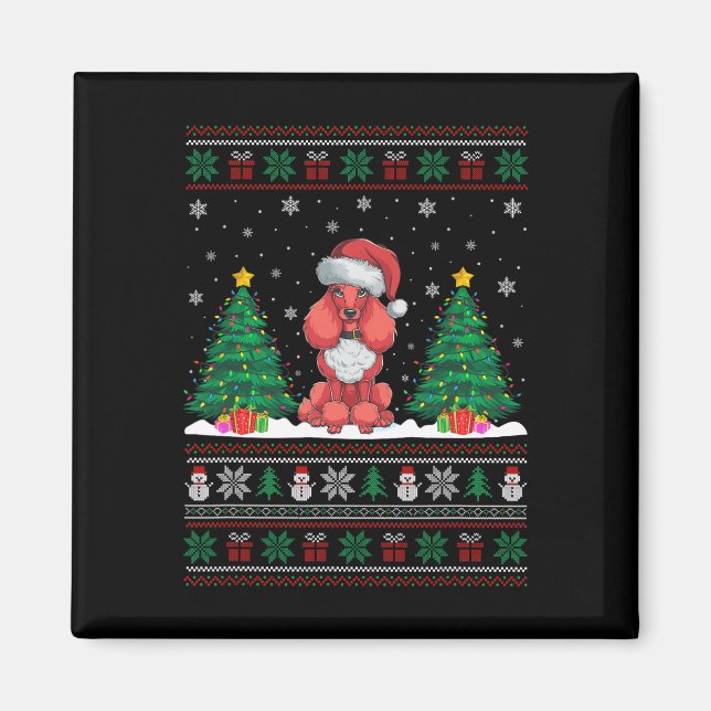 Santa Hat Poodle Dog Christmas Tree Lights Ugly Sw Magnet (Front)