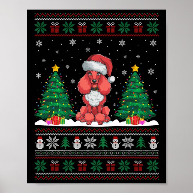 Santa Hat Poodle Dog Christmas Tree Lights Ugly Sw Poster (Front)