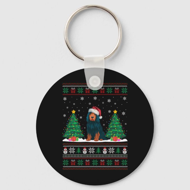Santa Hat Portuguese Water Dog Xmas Tree Lights Ug Key Ring (Front)