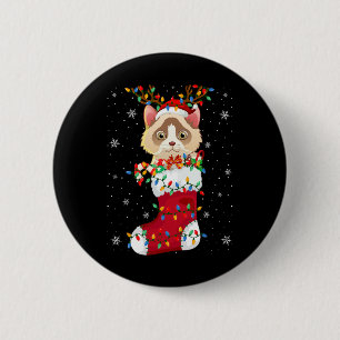 Santa Hat Ragdoll Cat Animal In Socks Xmas Tree Li 6 Cm Round Badge
