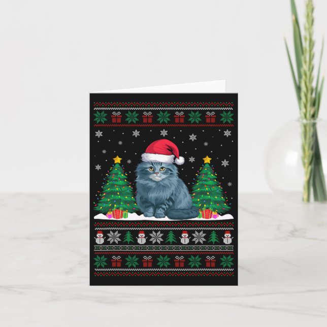 Santa Hat Ragdoll Cat Christmas Tree Lights Ugly S Card (Front)