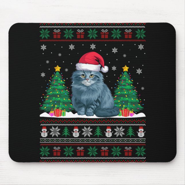Santa Hat Ragdoll Cat Christmas Tree Lights Ugly S Mouse Pad (Front)